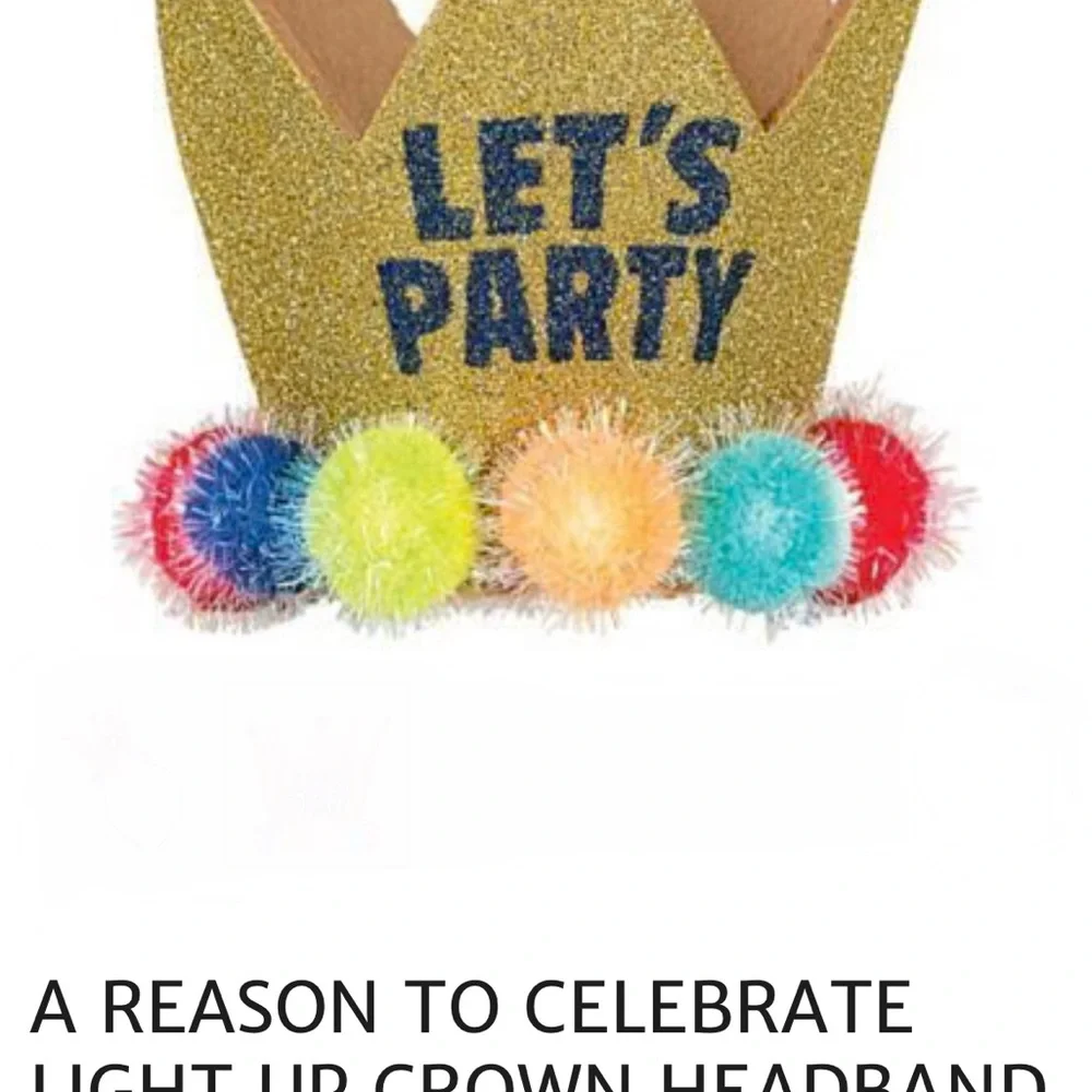 Glitter Gold Party Crown with Pom Poms